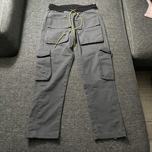Rhude Pants Mens Small Gray Cargo Snap Button Hem Made In USA Cotton Streetwear